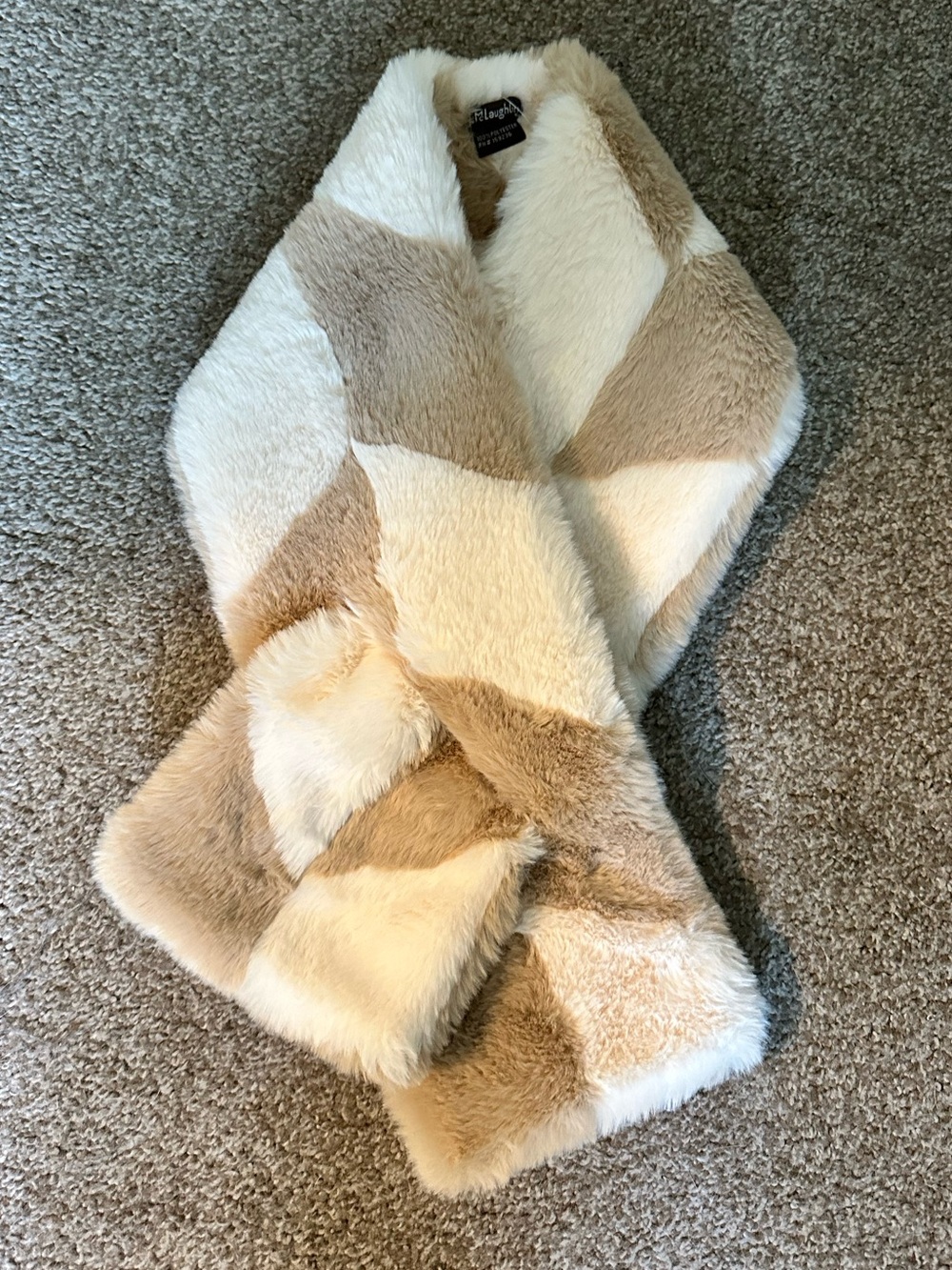 NWT J. McLaughlin Pearl Scarf Faux Fur Throw Scarf - Cream & Tan